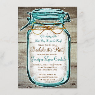 Invitación Mason Jar Rustic Wood Bachelorette Party invita