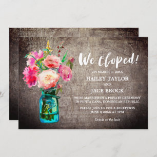 Invitación Mason Jar rústico con recepción de flores