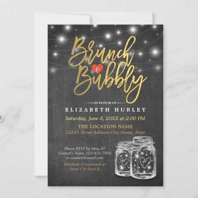 Invitación Mason Jar String ilumina Chalkboard Brunch & Bubbl (Anverso)