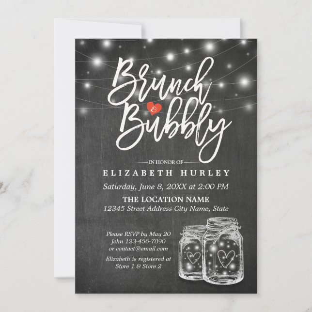 Invitación Mason Jar String ilumina Chalkboard Brunch & Bubbl (Anverso)