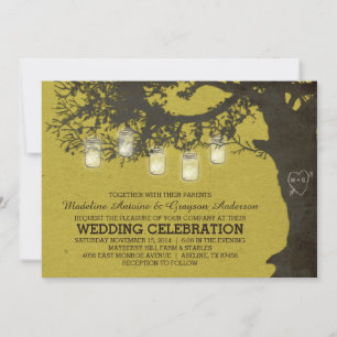 Invitación Mason Jar String Lights Chartreuse Tree Boda