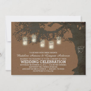 Invitación Mason Jar String Luces Tan Autumn Tree Boda