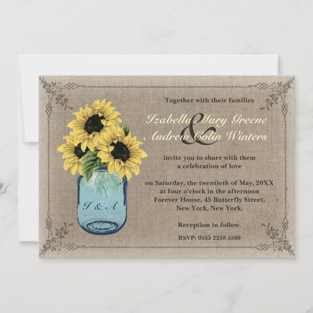 Invitación Mason Jar Sunflower (Anverso)