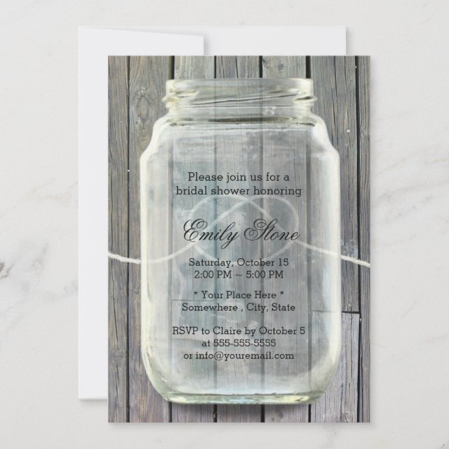 Invitación Mason Jar Tying the Knot Barn Wood Bridal Shower (Anverso)