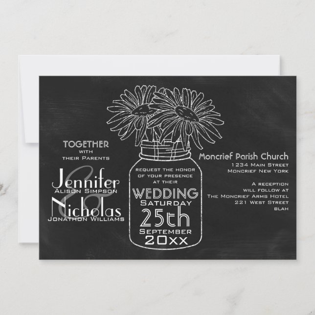 Invitación Mason Jar Typography Chalkboard Boda (Anverso)