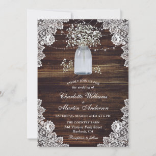Invitación Mason Jar, un Boda de la respiración de un bebé de