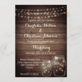 Invitación Mason Jar, un país de Madera Rústica, Boda FOTO
