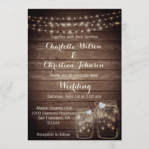 Invitación Mason Jar, un país de Madera Rústica, Boda FOTO