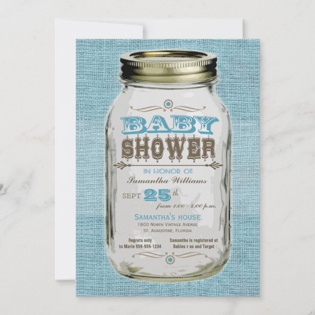 Invitación Mason Jar Vintage Look Boy Baby Shower (Anverso)