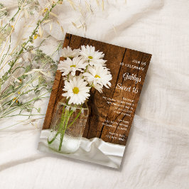 Invitación Mason Jar White Daisies dulce fiesta de cumpleaños