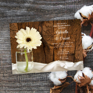 Invitación Mason Jar White Daisy Barn Post Boda Brunch
