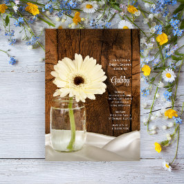 Invitación Mason Jar White Daisy Country Barn Bridal Shower