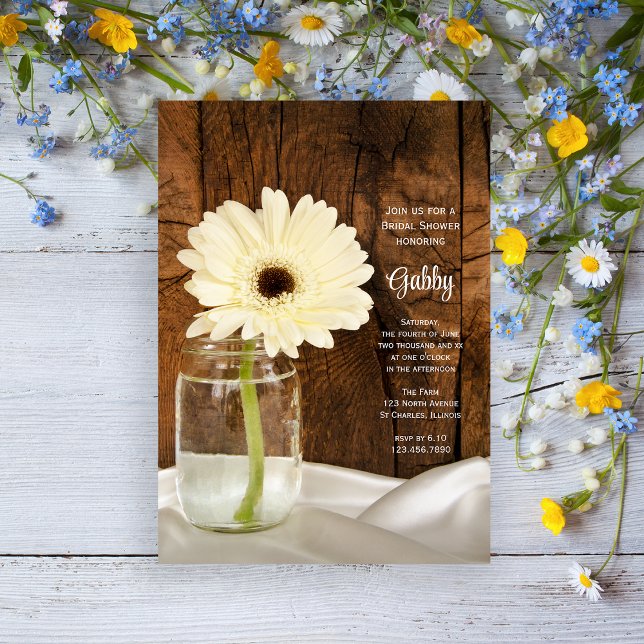Invitación Mason Jar White Daisy Country Barn Bridal Shower (Subido por el creador)