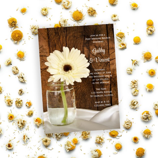 Invitación Mason Jar White Daisy Country Post Boda Brunch (Subido por el creador)