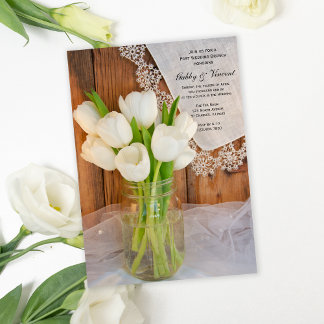 Invitación Mason Jar White Tulips Country Post Boda Brunch