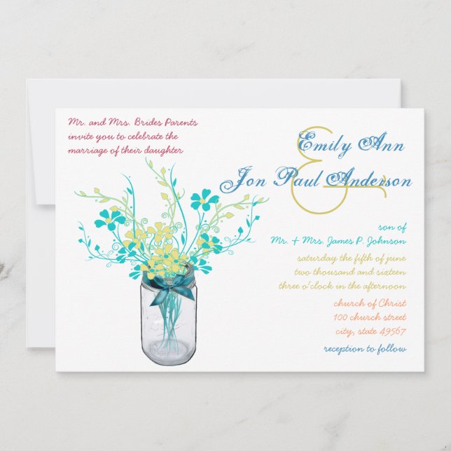 Invitación Mason Jar Wild Flower Wedding Invitations (Anverso)