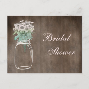 Invitación Mason Jar & Wild Flowers Rústica Bridal Shower