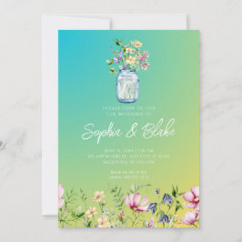 Invitación Mason Jar Wildflowers Boda Rústica de Ombre Verde
