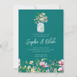 Invitación Mason Jar Wildflowers Boda Verde Rústico del País