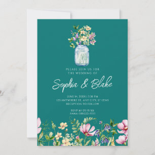 Invitación Mason Jar Wildflowers Boda Verde Rústico del País