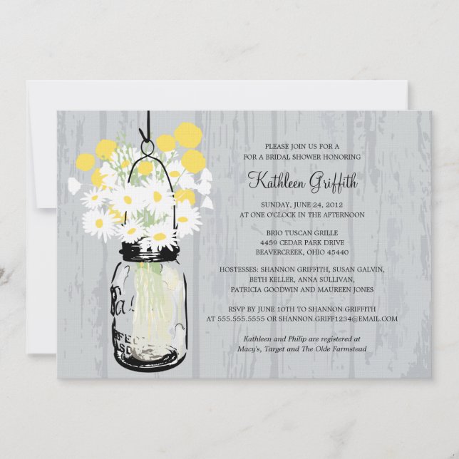 Invitación Mason Jar Wildflowers de Madera Rusa (Anverso)