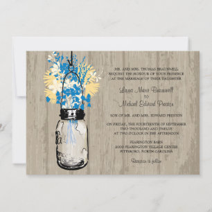 Invitación Mason Jar y Boda de Flores Silvestres de Madera Ru