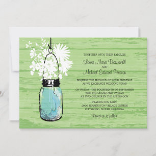 Invitación Mason Jar y Boda de flores silvestres de madera ru