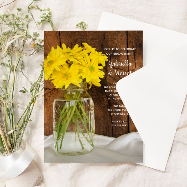 Invitación Mason Jar y Daisies Country Engagement Party (Subido por el creador)