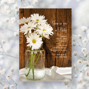 Invitación Mason Jar y Daisies Country Fiesta de Ocasión