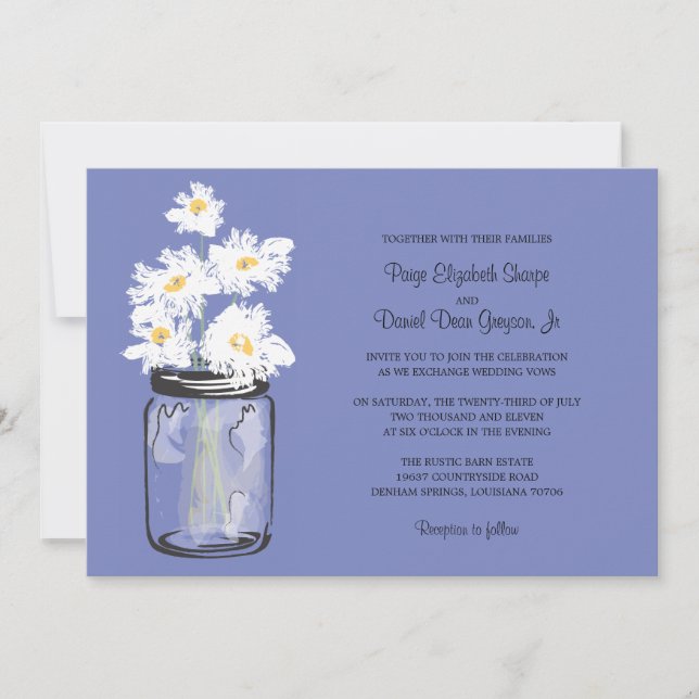 Invitación Mason Jar y el Boda de White Daisies (Anverso)