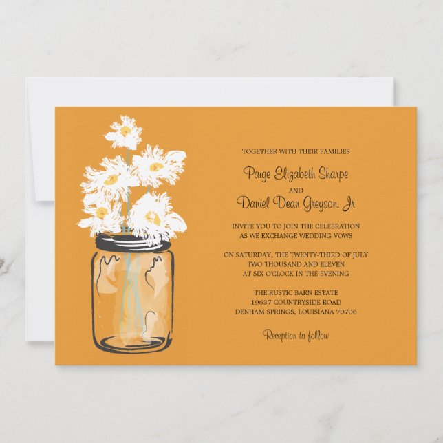 Invitación Mason Jar y el Boda de White Daisies (Anverso)