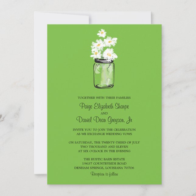 Invitación Mason Jar y el Boda de White Daisies (Anverso)