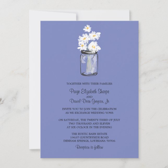 Invitación Mason Jar y el Boda de White Daisies (Anverso)