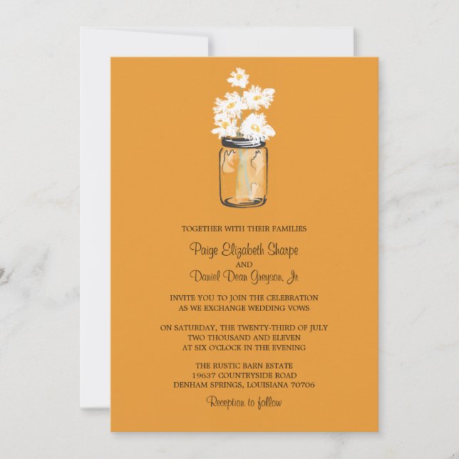 Invitación Mason Jar y el Boda de White Daisies (Anverso)