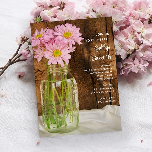 Invitación Mason Jar y Pink Daisies dulce fiesta de cumpleaño (Subido por el creador)