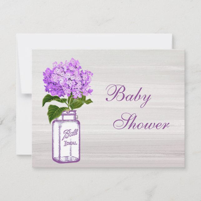 Invitación Mason Jar y Purple Hydrangea Moda Gray Baby Shower (Anverso)