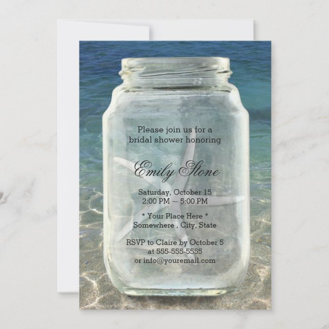 Invitación Mason Jar y Starfish Summer Beach Briower (Anverso)