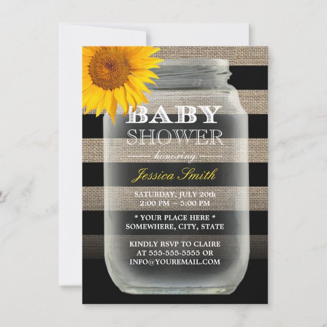 Invitación Mason Jar y Stripes Baby Shower (Anverso)