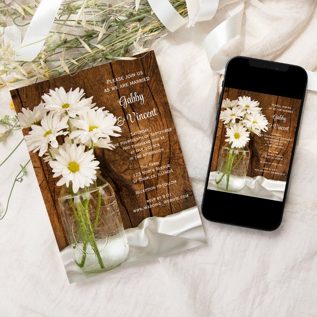 Invitación Mason Jar y White Daisies Barn Boda (Subido por el creador)