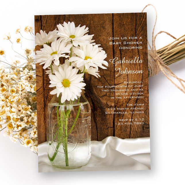 Invitación Mason Jar y White Daisies Country Baby Shower (Subido por el creador)