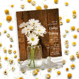 Invitación Mason Jar y White Daisies Country Birday Party