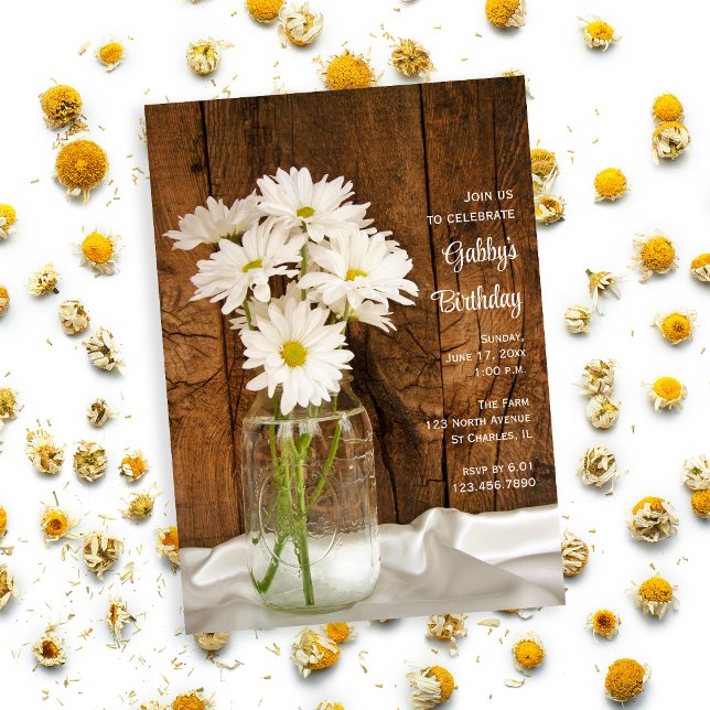 Invitación Mason Jar y White Daisies Country Birday Party (Subido por el creador)
