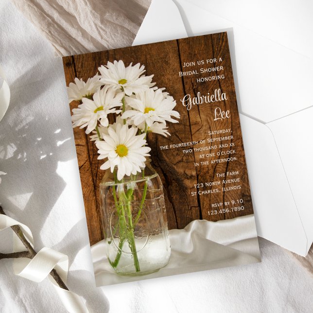 Invitación Mason Jar y White Daisies Country Bridal Shower (Subido por el creador)