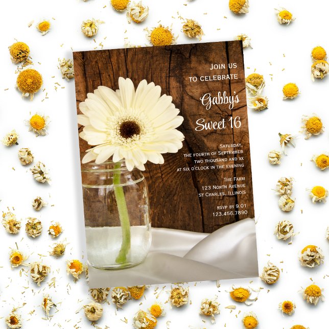 Invitación Mason Jar y White Daisy Sweet 16 Fiesta de Cumplea (Subido por el creador)