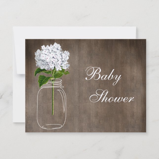 Invitación Mason Jar y White Hydrangea Rustic Baby Shower (Anverso)