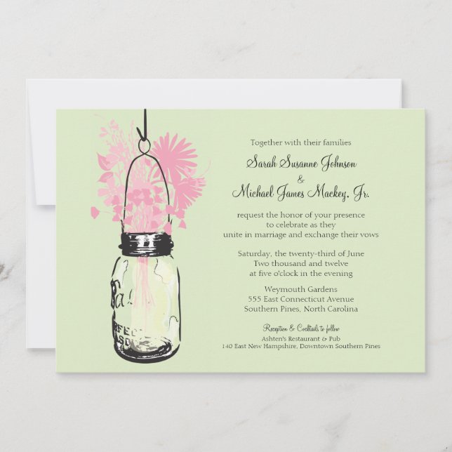 Invitación Mason Jar y Wildflowers Boda (Anverso)