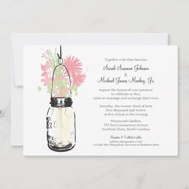 Invitación Mason Jar y Wildflowers Boda (Anverso)