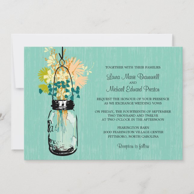 Invitación Mason Jar y Wildflowers rusos (Anverso)