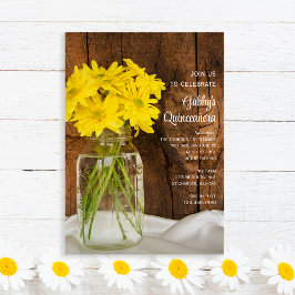 Invitación Mason Jar y Yellow Daisies Quinceañera