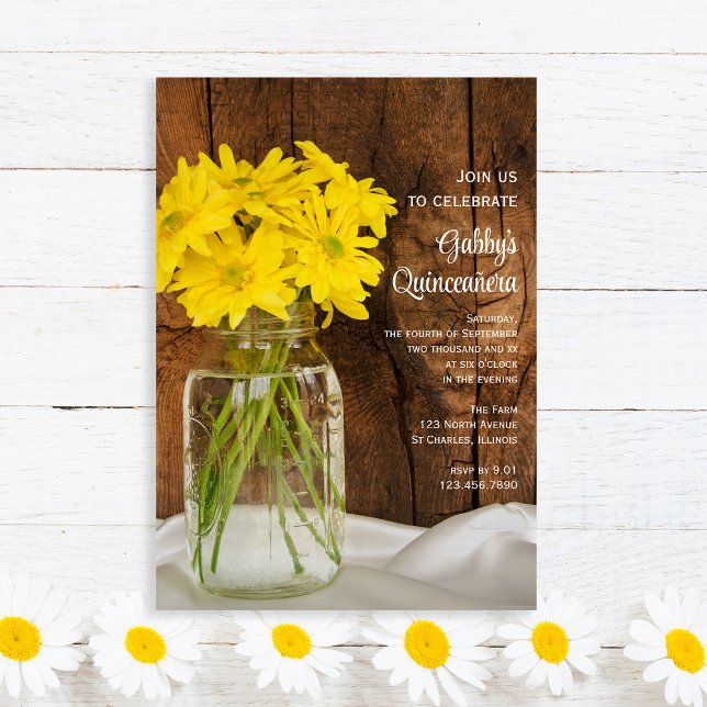 Invitación Mason Jar y Yellow Daisies Quinceañera (Subido por el creador)